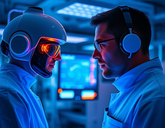 Cutting-edge heatmap technology, concentrated expression, interacting, photorealistic, modern laboratory with futuristic equipment, highly detailed, holographic displays, ultra-high resolution, vivid, natural lighting, shot with a 24mm lens.